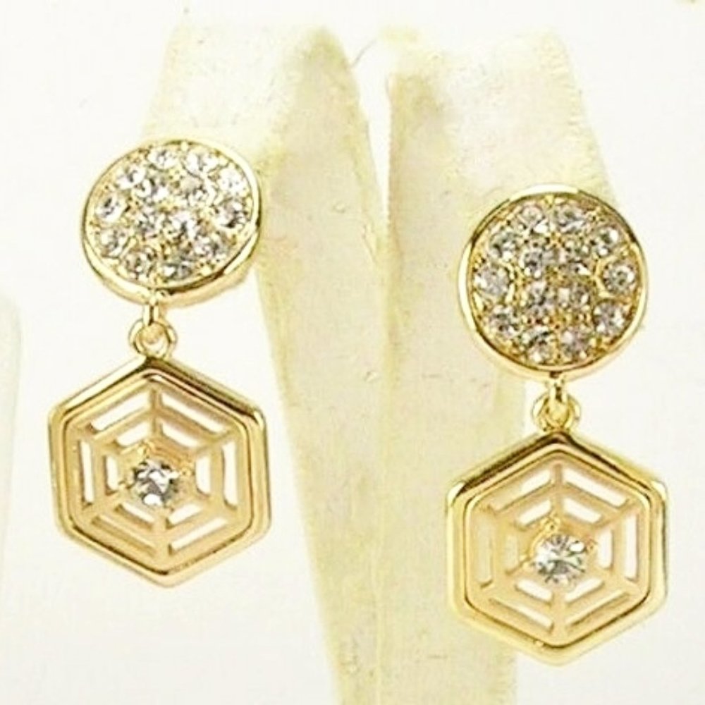 Earrings Gold Plated Crystal Pave Dangle Geometric Design Post NWOT Perfect M368
